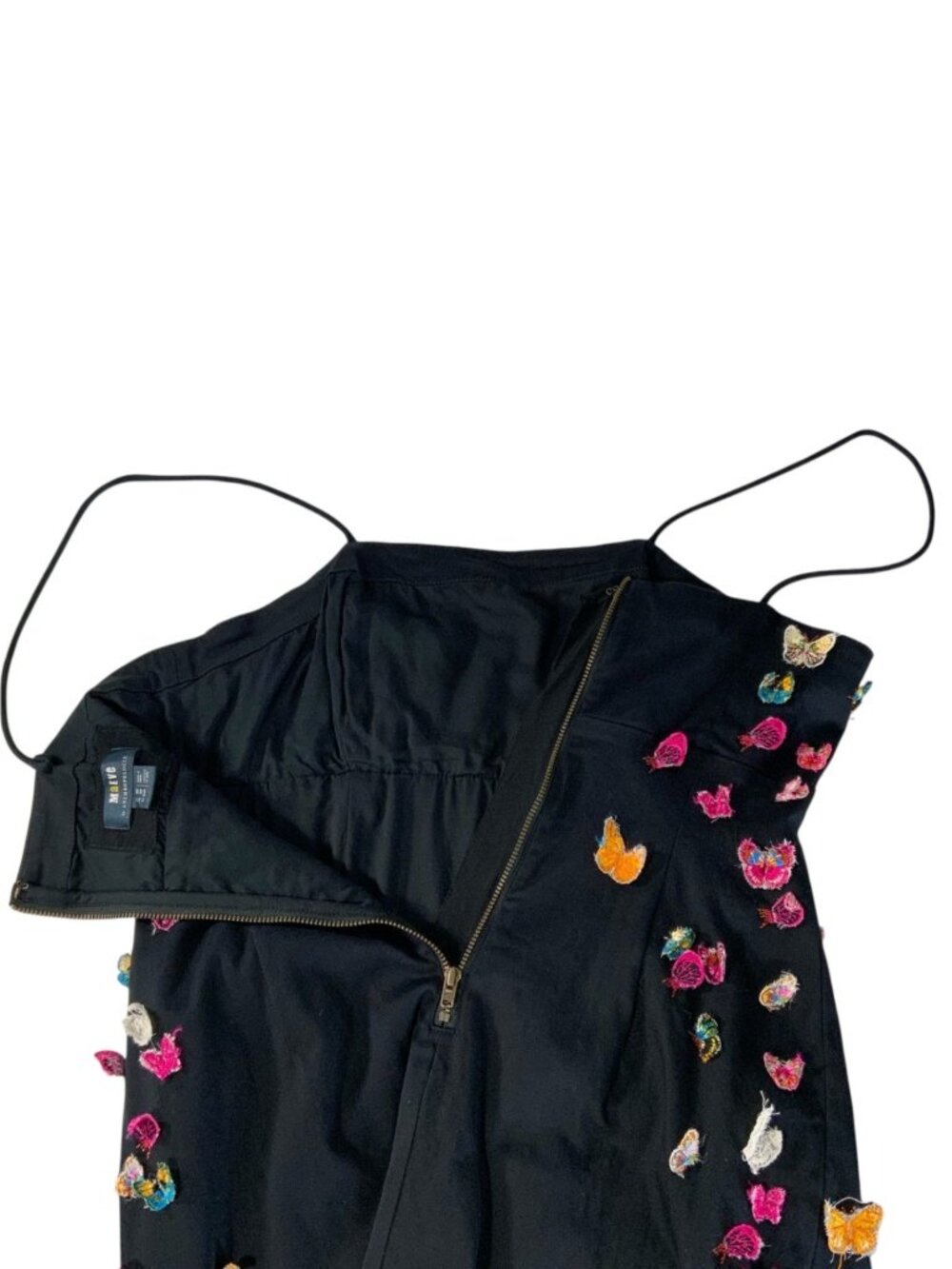 Anthropologie Maeve Butterfly Brynne 3D Spaghetti Strap Dress 2P Black Mini - Picture 6 of 16